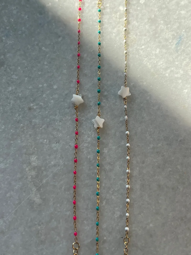 Bracelet Mona étoile (fushia, blanc, vert d’eau)