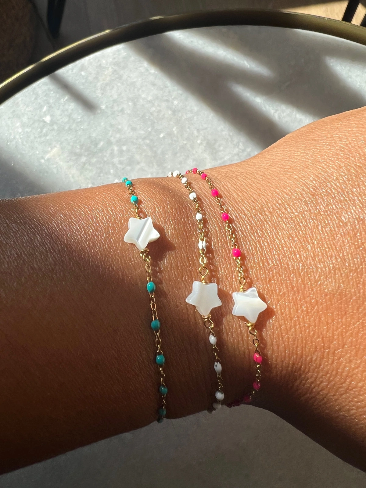 Bracelet Mona étoile (fushia, blanc, vert d’eau)