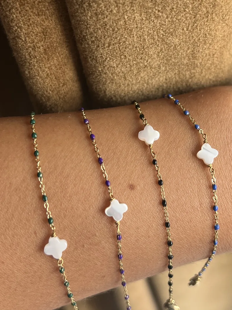 Bracelet Mona trèfle (kaki/bleu roi/ violet)