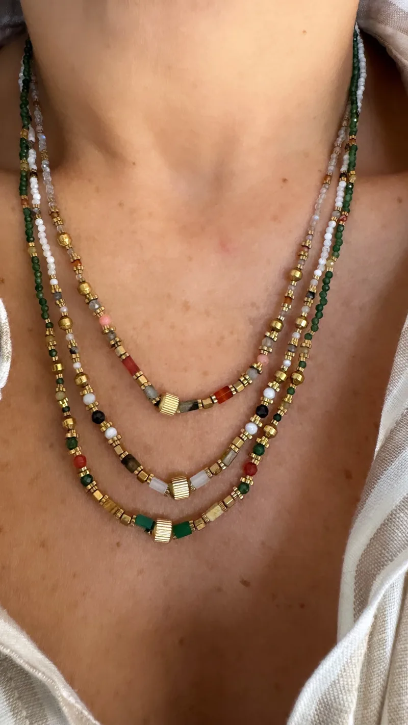Collier Ibiza (vert/blanc, rose/bland, noir)