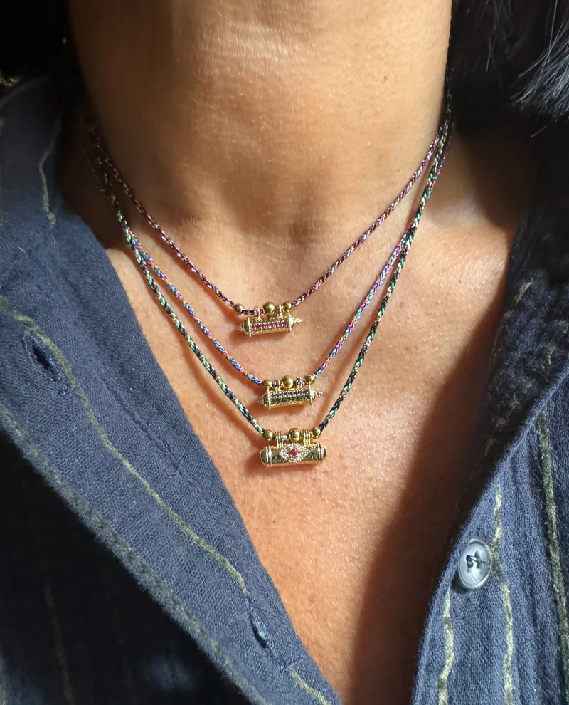 Collier Mina (violet, rose, vert)